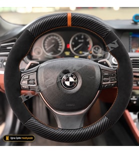 BMW 5 Serisi F10-F11 Dikme Direksiyon Kılıfı Alcantara Süet Mat Karbon Taba Yüzük ve Dikiş ve Standart-Comfort-Prestige-Premium 2010-2017