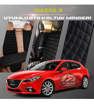 Mazda 3 Siyah Renk Tay Tüyü Cepli & Terletmez Sırtlı Oto Koltuk Minder Seti - Koltuk Koruma Kılıfı (ÖN & ARKA TAM SET)