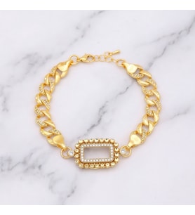Altın Kaplama İmitasyon Gram Çerçeve Figaro Model Bileklik BLK-1261 (Gold)