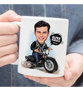 Kişiye Özel Motor Sever Erkek Karikatürlü Kupa Bardak
