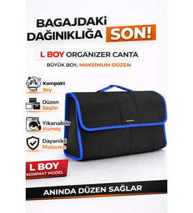 Oto Bagaj Organizer Bagaj Çantası L Boy Kaymaz Cırt Bantlı Velur Kompakt Düzenleyici - Siyah Mavi