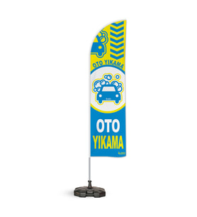 Oto Yıkama v1 Temalı Yelken Bayrak Takımı Mavi 1 adet
