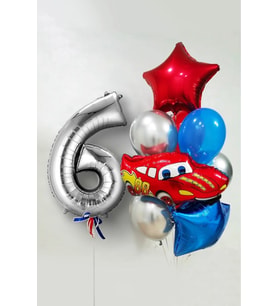 6 Yaş Şimşek Araba Temalı Balon Seti 76cm Gümüş Rakam Balonlu Yıldızlı Set