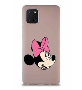 Samsung Galaxy A81 Soft Premier Kapak Minnie Mouse-A Tasarımlı Silikon Kılıf - Pudra (Şeffaf)