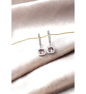 Kare Sultanit Küpe Zirkon Taşlı 925 Ayar Gümüş Sallantılı Küpe