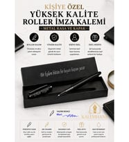 Mat Siyah Kişiye Özel Lüks Roller Kalem Kişisel Yazılı Kutu (Gold)