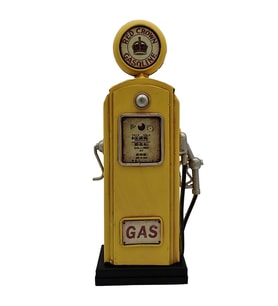 Vintage Metal Benzin Pompası Biblo - "Red Crown Gasoline" Sarı Retro Dekoratif Kumbara