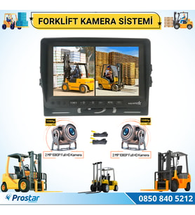 Forklift Kamera Sistemi Reach Truck 2 Kameralı 7 Inç Monitörlü Kayıtlı Kamera Seti