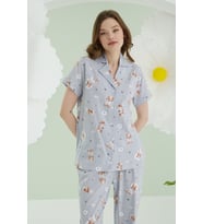 KADIN GRI BEAR HEART STAR ÖNDEN DÜĞMELİ PİJAMA TAKIMI (Gri)