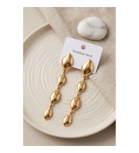 Mey İthalat® 316L Çelik Gold Renk Yaprak Motifli Uzun Tasarım Küpe
