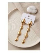 Mey İthalat® 316L Çelik Gold Renk Yaprak Motifli Uzun Tasarım Küpe