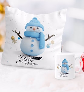 BK Gift Kişiye Özel Yılbaşı Mutlu Yıllar Tasarımlı Yastık Kupa Seti - 1