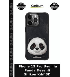iPhone 15 Pro Uyumlu Panda Desenli Silikon Kılıf 3D Gözlü Cep İşlemeli