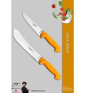 Lazbisa Gold Serisi Mutfak Bıçak Seti Et Tavuk Balık Açma Ekmek Sebze Şef Bıçağı 2 Li Set ( Mft-452)