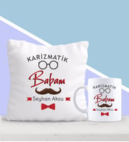 BK Gift Kişiye Özel Karizmatik Babam Tasarımlı Yastık ve Kupa Seti-1 (Model 1)