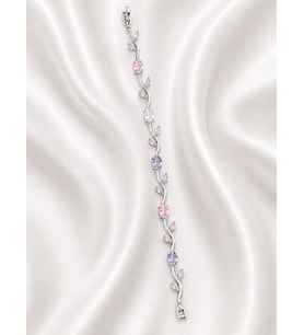 Pembe Mor Beyaz Kristal Taşlı Sarmaşık Yaprak Model 19 cm Çelik Kadın Bileklik