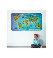 Eğitici Dünya Haritası Dünya Atlası Çocuk Ve Bebek Odası Duvar Sticker-3800-60x105