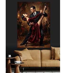 Romantik Kırmızı Elbiseli Tango Dansı Dekoratif Kanvas - Mdf Ahşap Tablo