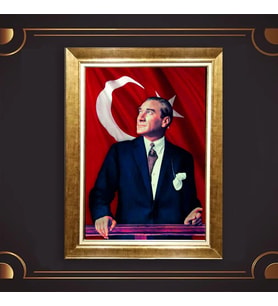 Özel Seri Paspartulu Çerçeveli Atatürk Tablo l390 (Gold)