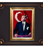 Özel Seri Paspartulu Çerçeveli Atatürk Tablo l390 (Gold)