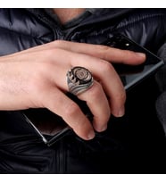 925 Ayar Gümüş Kehribar Taşlı Hz Süleyman Mührü Model Yüzük