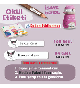 Okul Etiketi Kalem Defter Etiketi Kuromi Temalı Özel İsim Yazılabilen Etiket - 252Adet