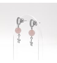Pembe Kuvars Doğal Taş Gümüş Çiçekli Küpe (Karışık)