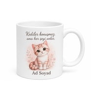 İsimli Kedi Desenli Kupa Bardak Kişiye Özel Baskılı Hediye Kedi Severler İçin