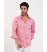Açık Kırmızı Erkek Slim Fit Düz Brent Düğmeli Yaka Uzun Kol Gömlek (A.Kırmızı)