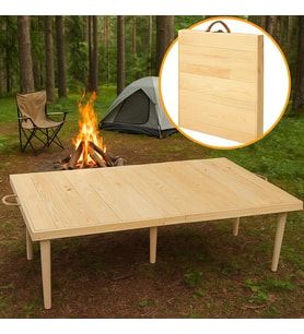 Lexroo Katlanır Kamp, Piknik ve Bahçe Masası 55x110 cm - Ham Naturel Renk