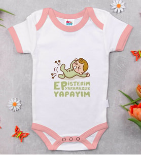 BK Kids Ep İsterim Tasarımlı Pembe Bebek Body Zıbın-2