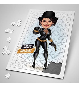 Silahlı Deri Kıyafetli Kadın Karikatürlü 240 Parça Kişiye Özel  Puzzle