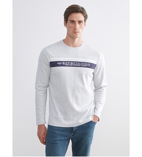 LC WAIKIKI Bej Bisiklet Yaka Baskılı Erkek Sweatshirt