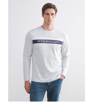 LC WAIKIKI Bej Bisiklet Yaka Baskılı Erkek Sweatshirt