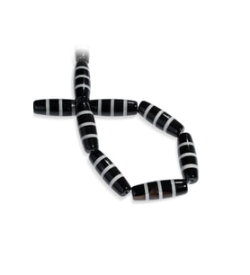 Tibet Akik Taşı Silindir Kesim Parlak Siyah 10x30mm Doğal Taş Dizi
