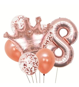 Rose Gold Taçlı 8 Rakam Balon Set