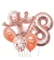 Rose Gold Taçlı 8 Rakam Balon Set