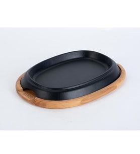 Lava Döküm Oval Fajita Tabağı Kayın Servis Ahşabı Ölçü 12x19cm.