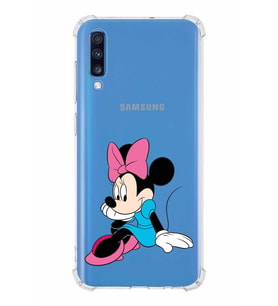 Samsung Galaxy A70  Köşe Korumalı Antişok Kapak Minnie Mouse Tasarımlı Şeffaf  Kılıf