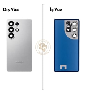 Samsung Galaxy S26 Ultra Gümüş Renk Lensli Arka Kapak Arka Cam Batarya Kapağı Pil Kapağı Lazer Kesim Back Cover Galaxy S26 Ultra Uyumlu