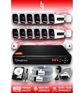 Bayicam 12 Kameralı Zebra 12 Dış Kamera Set 500 GB 5 MP Full HD Gece Görüşlü Güvenlik Kamerası Sistemi