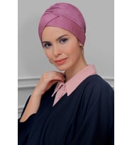 Gül Kurusu Pratik Hazır Geçmeli Tesettür Bone Fukuro Piliseli Çapraz Büzgülü 1822_18