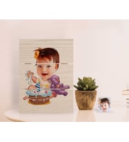 BK Gift Kişiye Özel Bebek Doğum Günü Karikatürlü Otantik Masaüstü Ahşap Palet Çerçeve-2 (Beyaz)