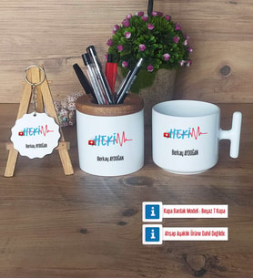 Hekim Hediye Sepeti Kalemlik, Kupa Bardak Sihirli, Ahşap Anahtarlık Hediye (Model 3)
