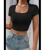 Fantezia Night Kadın Kahverengi Yarım Kol Düz Yaka Crop Top Bluz