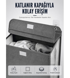 Kapaklı Duvar Tipi Kirli Çamaşır Sepeti Yer Tasarrufu Sağlayan