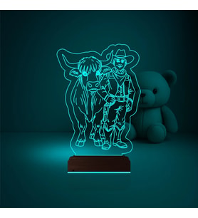 Luvivia Çocuk Odası İnek Kovboy 3D Lamba - Masa Gece Lambası