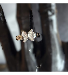 925 Ayar Gümüş Gold Renk Kelebek Yüzük Alttan Ayarlı (Gold 2)