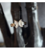 925 Ayar Gümüş Gold Renk Kelebek Yüzük Alttan Ayarlı (Gold 2)