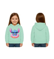 Unisex Stitch Baskılı Çocuk Swaetshirt Baskılı Kapüşonlu 3 İplik Şardonlu (Mint Yeşili)